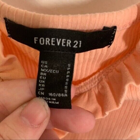 Forever 21 Basic Ruffled Cami Tank Top Peach Orange Ribbed - Picture 6 of 8